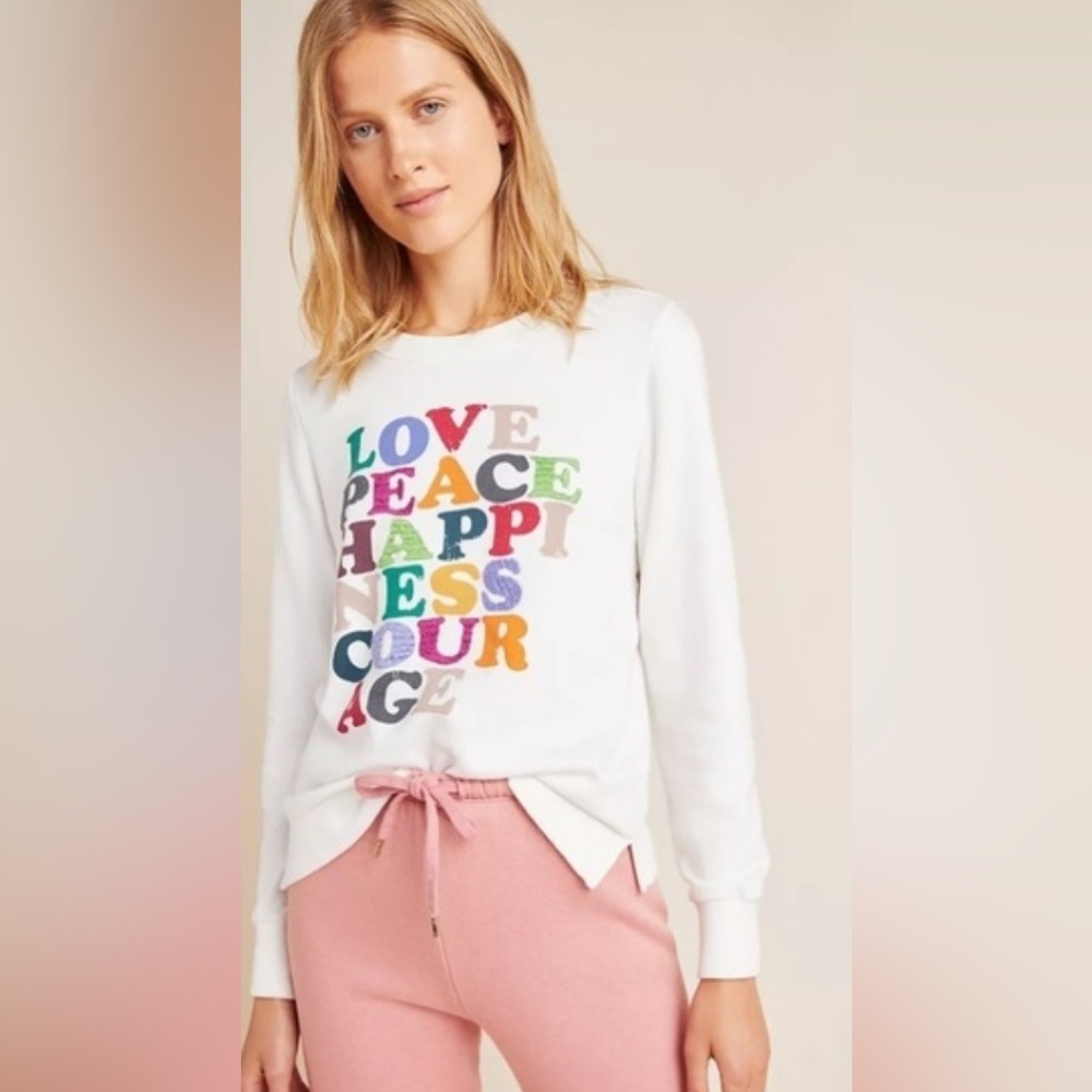 Anthropologie Garima Dhawan Love Peace Happiness Courage Sweatshirt Sz XS